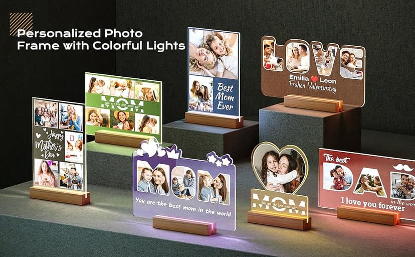 Personalized Gifts for Dad from Daughter Son, Custom Picture Frames with Photos, Customized Photo Frame with Night Light, Personalized Dad Gifts for Birthday Fathers Day Christmas