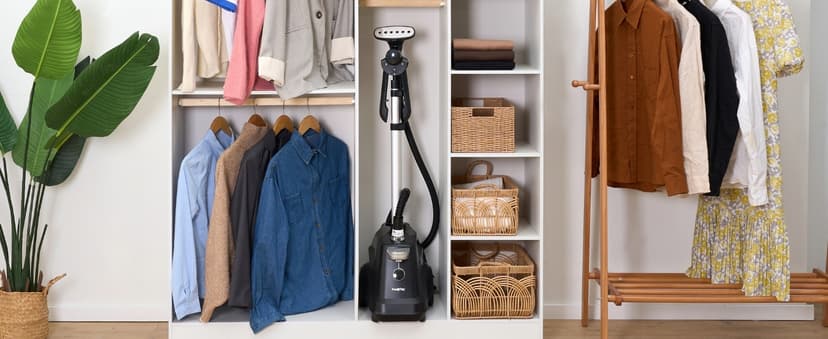 True & Tidy® Heavy-Duty Commercial Industrial Standing Garment Steamer for Clothes, 1800 watts, XL 3L water tank 90+ mins of Steam 3 Steam Settings, Step On/Off Control, Wheels for Easy Movement