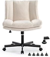 LEAGOO Office Chair with Foot Rest, Ergonomic Executive Office Chair with Arms, Reclining High Back PU Leather Comfy Swivel Computer Desk Chairs with Wheels and Lumbar Support for Home Office, Cream