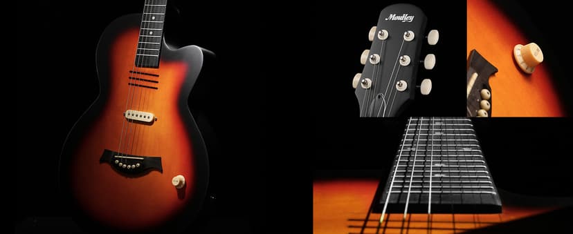 Moukey BCC-100 Acoustic Electric Guitar 39-Inch, Cutaway Guitar with Passive Pickup, Gig Bag, Strap, Picks, Tuner, and Capo, Dual Acoustic&Electric Modes, Sunburst