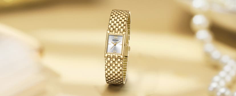 BOFAN Gold Watches for Women Luxury Ladies Quartz Wrist Watch with Stainless Steel Bracelet,Waterproof,Casual Fashion Square Dial.Band Adjustment Tool Included