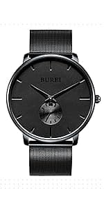 BUREI Men Wrist Watches Fashion Minimalist Analog Quartz Waterproof Watches for Men