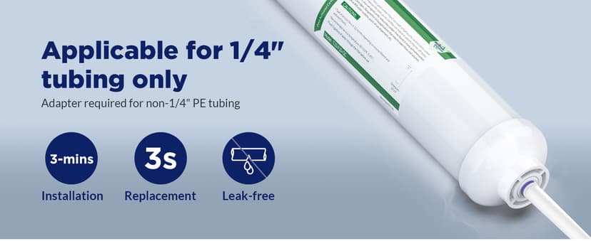 Membrane Solutions T33 Inline Water Filter, 2-Pack 1/4" Quick-Connect Replacement Cartridges for Refrigerator & Ice Maker, Post-Carbon Filter for Reverse Osmosis Systems, Push-to-Connect