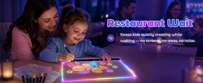 USB-C Rechargeable, 3mm Acrylic Surface, 7 Markers, Tracing Book, Clean Kit, Washable Eraser KVXAJWOT 16" LED Drawing Board, 16 Light Modes, 8 Colors, Built-in Stand B0H9L6KVJH