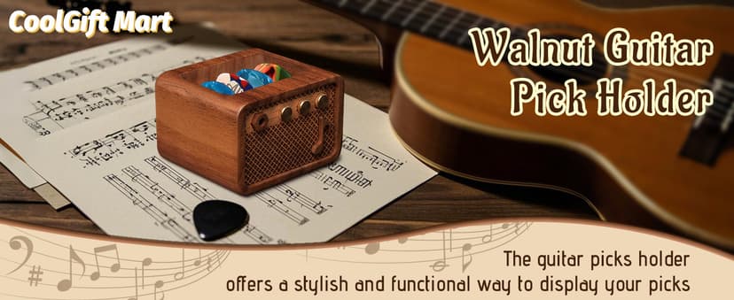 CoolGift Mart Guitar Pick Holder, Walnut Wood Amp Styled Guitar Pick Case for Picks Storage and Display, Guitar Gifts Accessories for Men Guitarists Guitar Players Music Lovers B0DPKMHK5J