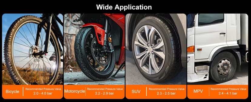 GODESON Bike Tire Pressure Gauge - Dual Head for Schrader & Presta Valves,0-60 PSI / 4 BAR Range, 1.5-Inch Dial with Gear Protection Sleeve - Suitable for MTB, Road, E-Bikes and Motobike