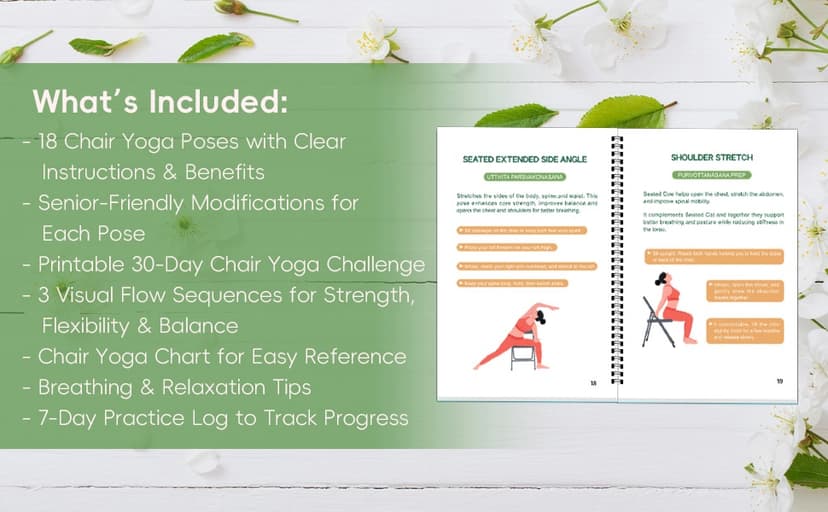 Chair Yoga for Seniors Over 60 Book & Chart – 30-Day Challenge, Gentle Seated Yoga Guide, Chair Yoga for Weight Loss & Flexibility, Senior Chair Exercises for Women & Men, 8.5x11" Book on Chair Yoga B0FPMT82TX