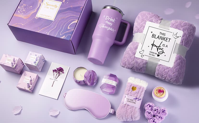 Birthday Gifts for Women Self Care Gifts Get Well Soon Gifts, Happy Birthday Spa Gift Baskets w/Flannel Blanket 40 OZ Tumbler Care Package for Mom Wife Sister Best Friend Her Daughter