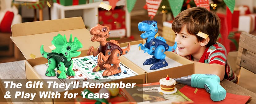 Laradola Dinosaur Toys for 3 4 5 6 7 8 Year Old Boys, Take Apart Dinosaur Toys for Kids 3-5 5-7 STEM Construction Building Kids Toy with Electric Drill, Party Christmas Birthday Gifts Boys Girls