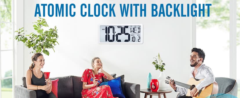 Large Digital (6" Numbers) Wall Clock Battery Operated, 18.4" Walll Clock Display with Day, Date & Temperature, Large Wall Clock for Bedroom, Livingroom, Office