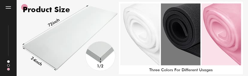 Amylove 1 Pack Polyurethane Foam 1/2" x 24" x 72" High Density Cushion Upholstery Foam Sheet for Seat Replacement DIY Projects Chairs Headboards Sofas Home (White)
