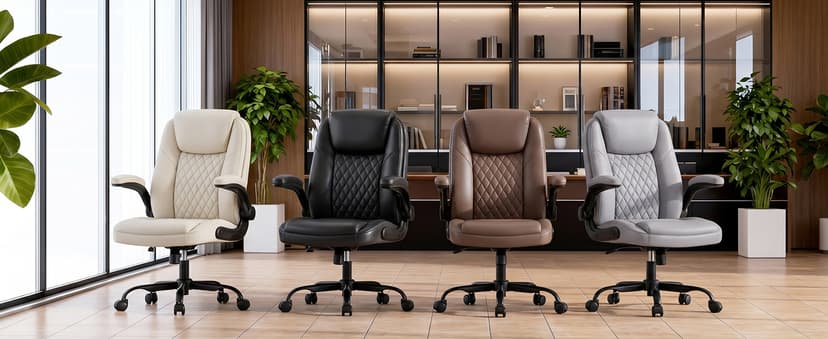 MALOL Leather Office Chair, Computer Desk Chair with Adjustable Lumbar Support, Thick Cushion, Flip-Up Arms and Ergonomic Back, Comfy Executive Office Chair for Home Office Gaming,Black