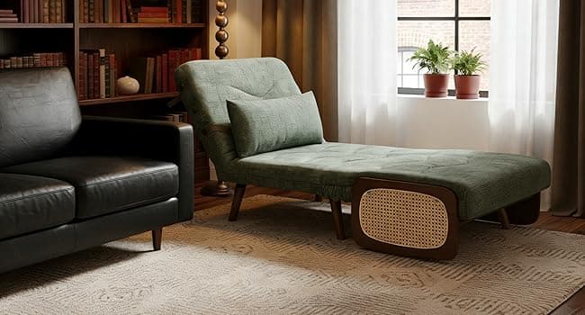 3-in-1 Convertible Sleeper Chair Bed for Adults, Chenille Fabric Armchair with 5-Level Adjustable Backrest, Folding Single Sofa Couch Futon Guest Bed with Pillow for Small Spaces, Office, Green 35.43"