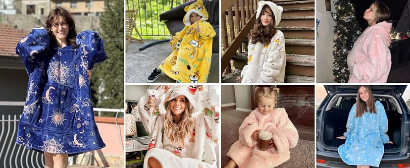 THREE POODLE Wearable Blanket Hoodie for Women, Oversized Sherpa Sweatshirt Blanket for Adults Men, Cozy Hooded Blankets, Gifts for Teen Girls Women Mom Sister