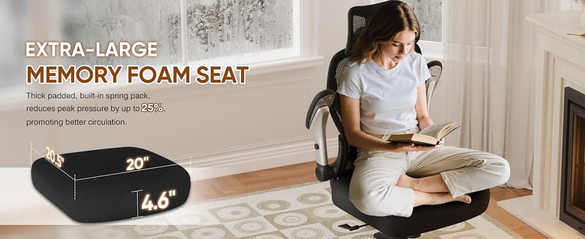 GABRYLLY Ergonomic Office Chair, Big and Tall Mesh Chair with Adjustable Lumbar Support, 5D Arms & Wide Seat, 135° Recline Home Desk Computer Chairs for Work Gaming, Heavy Duty,400LBS - Black