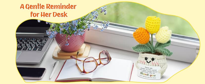 OASSIE Thank You Gifts for Women - Mini Handmade Positive Tulip Flowers Crochet with Message Card - Christmas Birthday Farewell Employee Appreciation Gifts for Coworkers, Emotional Support Crochet