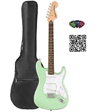 Fender Squier Stratocaster Electric Guitar - Surf Green Bundle with Amplifier, Gig Bag, Cable, Strap, Picks, and Austin Bazaar Instructional Video