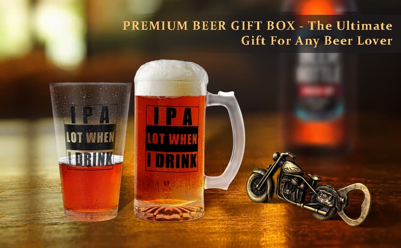 Beer Gifts for Men, Gift Basket for Beer Lovers, Gifts Box for Dad Husband Boyfriend Grandpa, Anniversary Wedding Birthday Gifts for Him incl. Beer Glass Bottle Opener Coaster Keychain