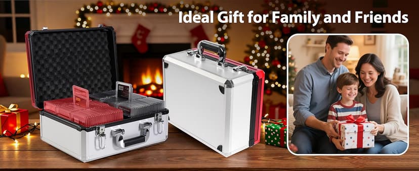 EcoVibe EcoVibe Trading Card Storage Box, Aluminum Alloy Card Case Holds 600+ Toploaders & One-Touch Holders, Sports Card Storage for 3" x 4" 35pt Rigid Card Holders (Red)