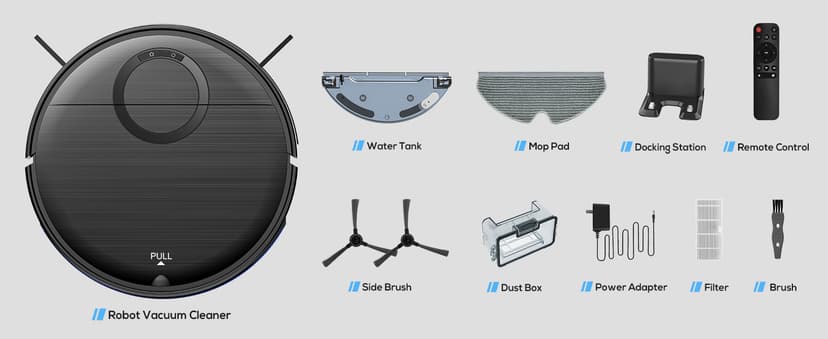 Robot Vacuum and Mop Combo, 2 in 1 Mopping Robotic Vacuum Cleaner with Schedule, Wi-Fi/App/Remote, Strong Suction, Self-Charging, Slim, Ideal for Hard Floor, Pet Hair, Low-Pile Carpet