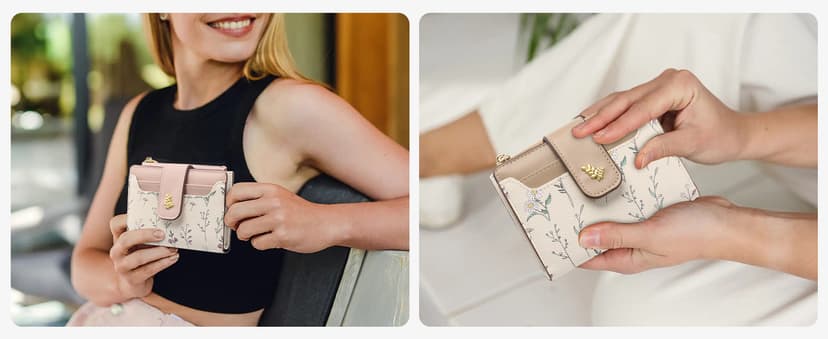 GAEKEAO Small Wallets for Women RFID Blocking Leather Bifold Zipper Pocket Wallet Credit Card Holder with ID Window