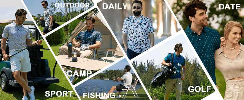 ZITY Men's Golf Shirts Short Sleeve Moisture Wicking Performance Print Patterns Casual Collared Golf Polo Shirt for Men