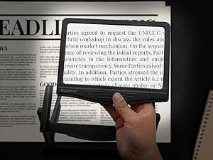 MAGNIPROS Patented 5X Large LED Page Magnifier with Detachable Stand | Eye Caring 3 Color Light Modes & Anti-Glare Lens to Reduce Eye Strain-Ideal for Reading Fine Print, Crafting, Low Vision Seniors