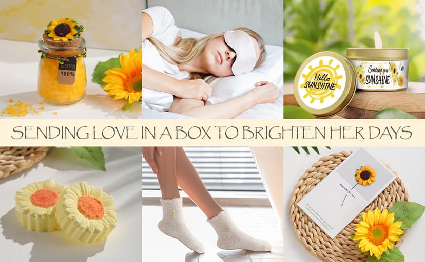 Sending Sunshine Gift, Sunflower Gifts for Women, Care Package, Birthday Gifts Box, Get Well Soon Gifts Basket Thinking of You Gift for Women, Friend, Sister, Mom with Inspirational Blanket