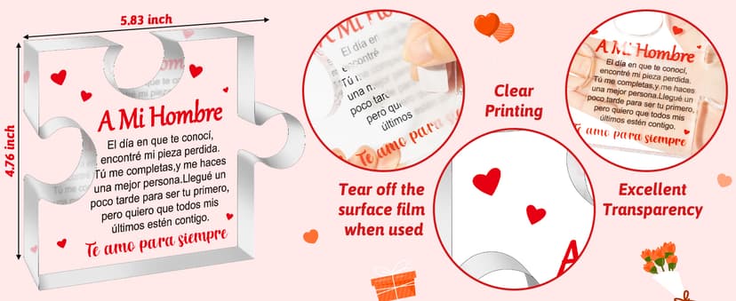 Yopyame Romantic Gifts for Him - Engraved Acrylic Block Puzzle Spanish Romantic Gifts Christmas Gift to My Man Anniversary Valentine's Day Acrylic Keepsake Paperweight Gift for Him Boyfriend Husband