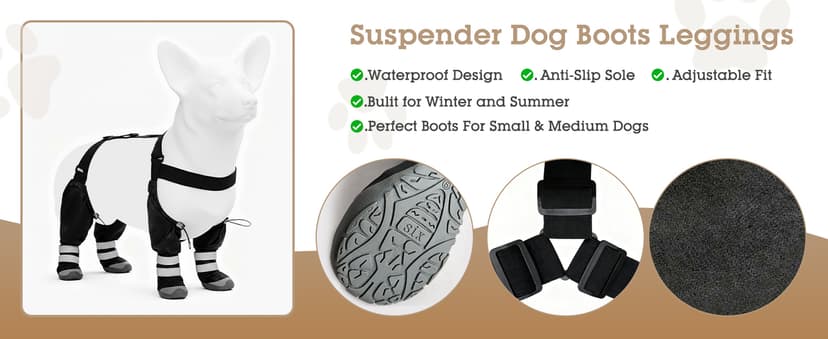 YAQUHO Upgraded Dog Suspender Boots, Suspender Boots for Large Dogs, Waterproof Dog Rain Boot, Anti-Slip Winter Snow Dog Shoes Leggings, Adjustable Paws Protector for Outdoor Dogs Walking Hiking (L)