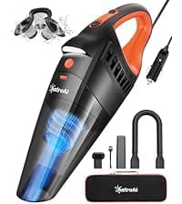 AstroAI Handheld Car Vacuum Cordless with Accessories, Portable Vacuum Cleaner with 12V DC Power, LED Light, Brush, Extended Suction Pipe, Hose, Mini Handheld for Car, Home, Office, and Pet Hair, Red