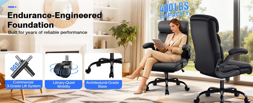 AreShark Office Chair - Executive High Back Breathable Comfy Desk Chair with Lumbar Support - Ergonomic Leather Rolling Swivel Computer Chair with Rock Function for Working Studying Gaming Relaxing