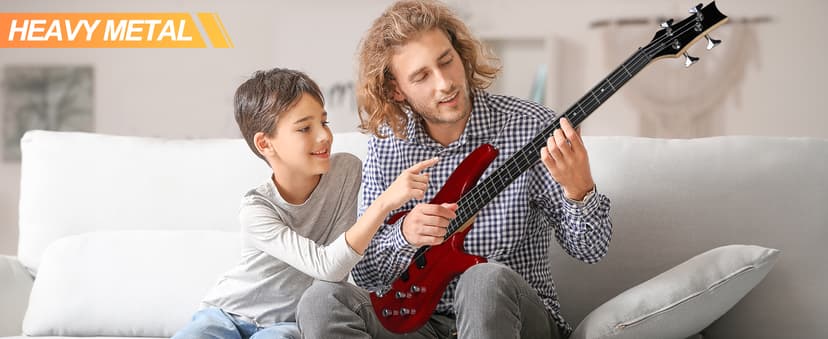 Ktaxon Electric Bass Guitar 4 String Bass Guitar with 20 Watt Amplifier, PJ Type Pickup, Naturally air-dried Maple Neck, Rosewood Fretboard, Basswood Body(Red)