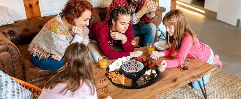 2 in 1 Electric S’mores Maker & Fondue Pot, Tabletop Indoor Smores kit with 4 Roasting Forks, 4 Detachable Trays & 1 Flameless Temperature-controlled Heater, Movie Night Supplies & Housewarming Gifts