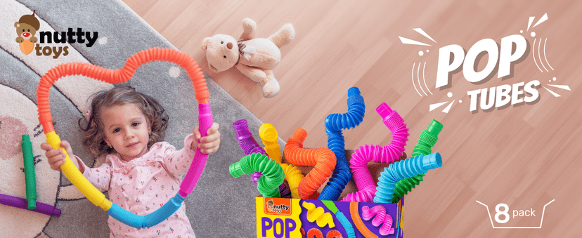 Nutty Toys Pop Tubes - Sensory Toys - Endless Creativity & Fun for Kids and Toddlers |8 Pack Large| - Connect & Pop! Top ADHD Autism Fidget 2025, Best Boy & Girl Christmas Stocking Stuffers Gift Idea