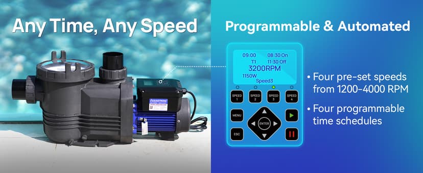 Aquastrong Variable Speed Pool Pump In/Above Pool Pump Energy Efficient High Flow Powerful Self Primming Swimming Pool Pumps with Filter Basket,Black