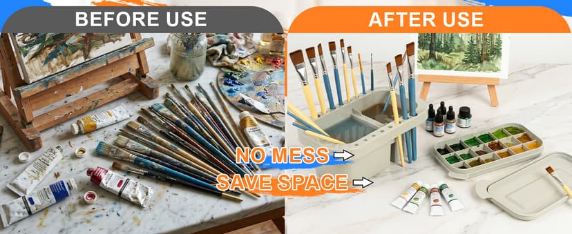 18 mixing wells, 16 slots fitting 0.24-0.63 in diameters, 3 washing compartments, removable tray lid MyLifeUNIT Paint Brush Cleaner, Paint Brush Holder with Palette, Grey B01H5JIU14