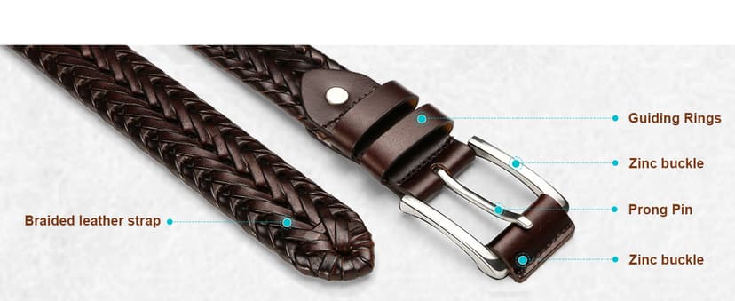 BULLIANT Men Belt 2Pack,Braided Woven Leather Belt For Men Golf Casual Jeans 1 3/8"