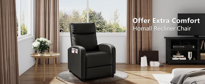 Homall Recliner Chair, Recliner Sofa PU Leather for Adults, Recliners Home Theater Seating with Lumbar Support, Reclining Sofa Chair for Living Room (Black, Leather)