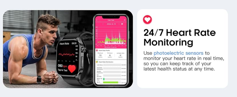 Smart Watch for Men Women, 2.04" AMOLED Color Screen, 24/7 Heart Rate, Blood Oxygen, Blood Pressure, Sleep and Stress Health Monitor, Blood and Body Composition Insights, 150 Sports Modes (Black)