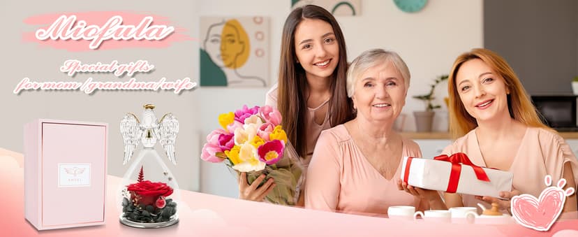 Miofula Preserved Flower Rose Birthday Gifts for Mom, Angel Figurines with Forever Real Rose Gifts for Her Mom Grandma, Unique Angels Gifts for Mothers Day Christmas Anniversary Birthday (Red)