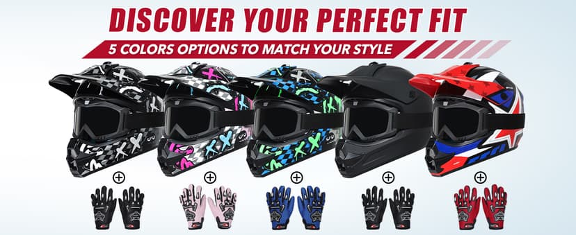 TRIANGLE Youth Kids Dirt Bike Helmet Full Face Motocross Helmet with Goggle & Gloves DOT/FMVSS-218 Approved Motorcycle Helmet