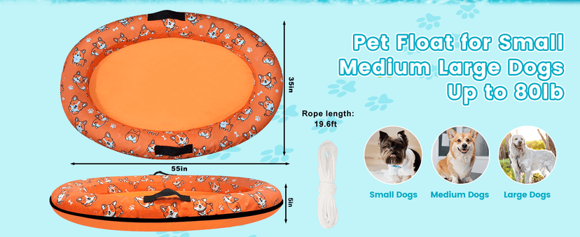 Inflatable Dogs Pool Float with Rope,Puppy Raft Floating Mat,Pet Float for Small Medium Large Dogs Up to 80lb