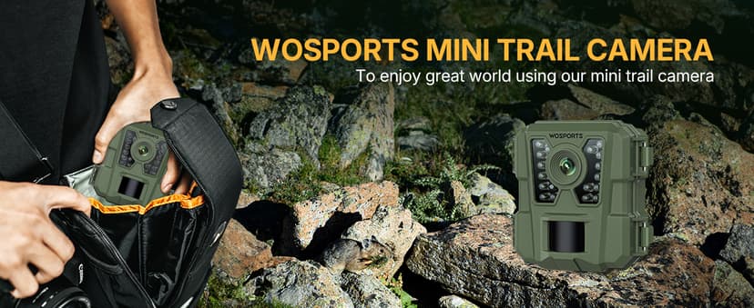 WOSPORTS Mini Trail Camera 24MP 1080P HD Game Camera with Night Vision Motion Activated Waterproof,Trail Cam with Fast Trigger Time for Outdoor Wildlife Monitoring