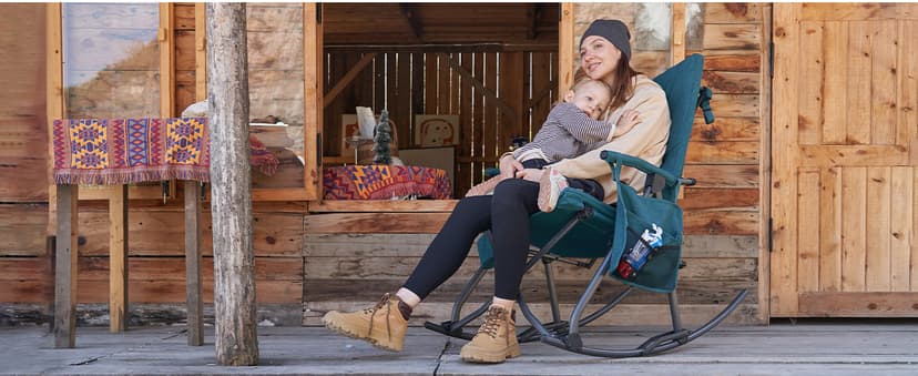 EVER ADVANCED Oversized Folding Rocking Camping Chair, Padded Portable Rocker Chair for Patio, Lawn and Outdoors, Heavy Duty Hard Armchair for Adults Supports 400lbs, Green