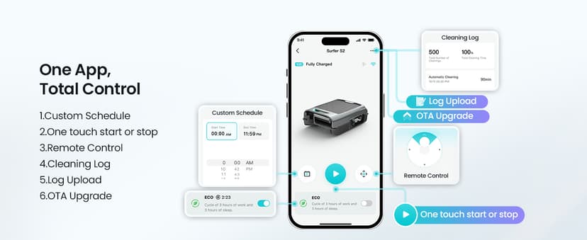 AIPER Surfer S2 Robotic Solar Pool Skimmer with APP Support, 24/7 Cleaning, Dual Charging Modes, Smart Obstacle Avoidance, Ideal for Most Swimming Pool Types
