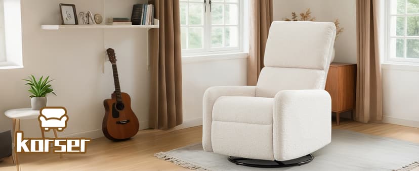 Korser 360° Rocking Chair, Nursery Rocker Chair with Side Pockets, Glider Nursing Chair with Steel Structure Base, Small Chair for Small Spaces, Sherpa Swivel Accent Chairs for Living Room, Nursing