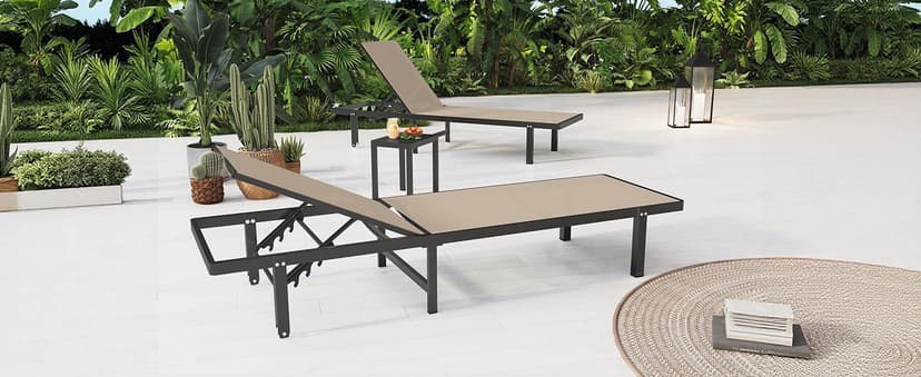 Lounge Chair Outdoor with Wheels, Aluminum Chaise Lounge Outdoor Chair with 5 Adjustable Backrest - Easy to Move- Pool Lounge Chairs for Patio, Poolside, Darkgray