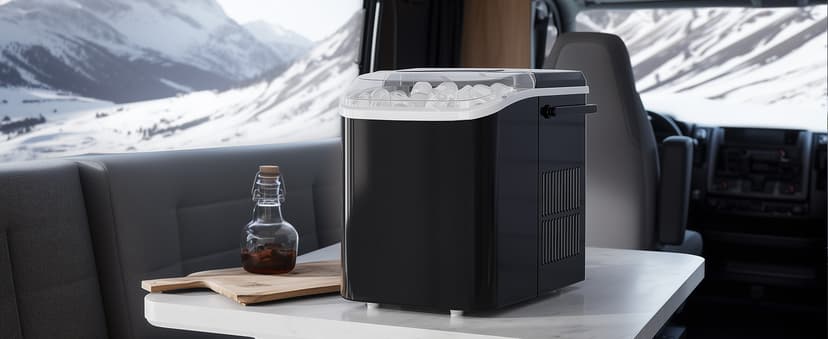NEWBULIG Ice Makers Countertop with Handle, Portable Ice Machine, 9 Bullet Cubes in 6 Mins, 26lbs in 24Hrs, Auto-Cleaning, with Basket and Scoop, for Home, Kitchen, RV, Camping, Black
