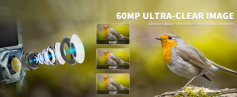 Trail Camera, 60MP Hunting Camera with WiFi, 32GB TF Card, Night Vision, Motion Activated, IP66 Waterproof, 120°Wide-Angle for Deer Scouting or Home Security, APP Control, H.264 MP4 Video